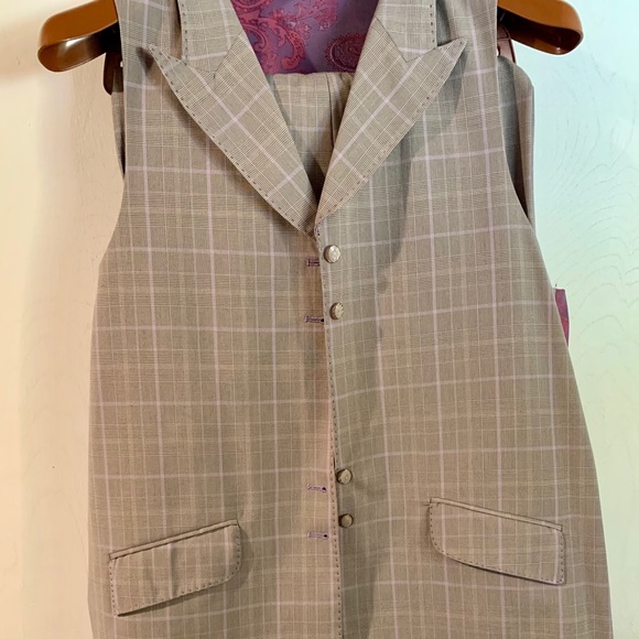 Men’s 3 piece beige and purple striped suit 35W - Picture 2 of 3